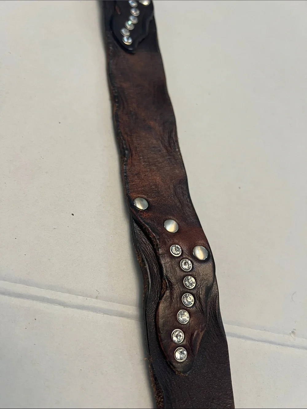 VINTAGE BROWN LEATHER RHINESTONE & LEATHER WESTERN BELT